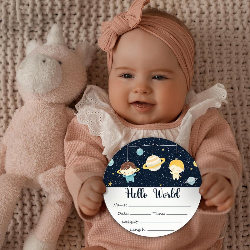 CLHHM Space Baby Name Announcement Sign Hello World Newborn Sign wooden Newbaby Gifts Nursery Wall Décor 5.9 Inch Baby Stats Board - Image 4